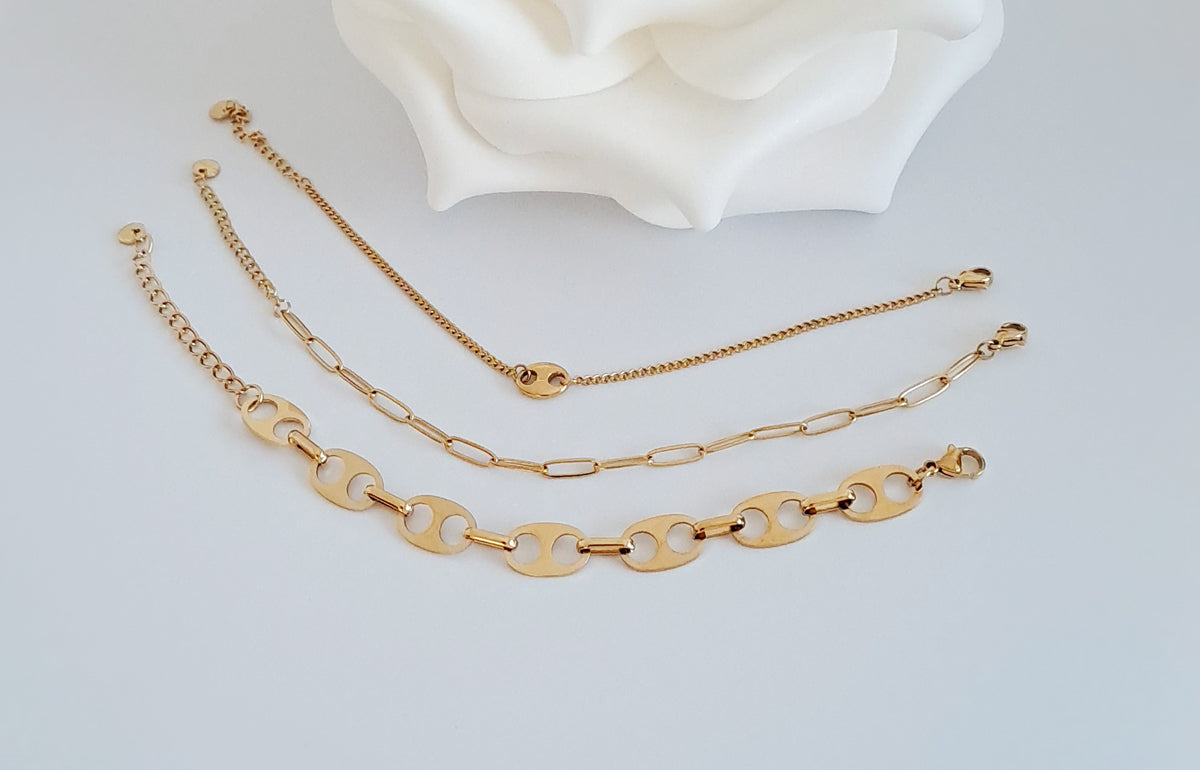 Pack de Três Pulseiras em Aço Inoxidável