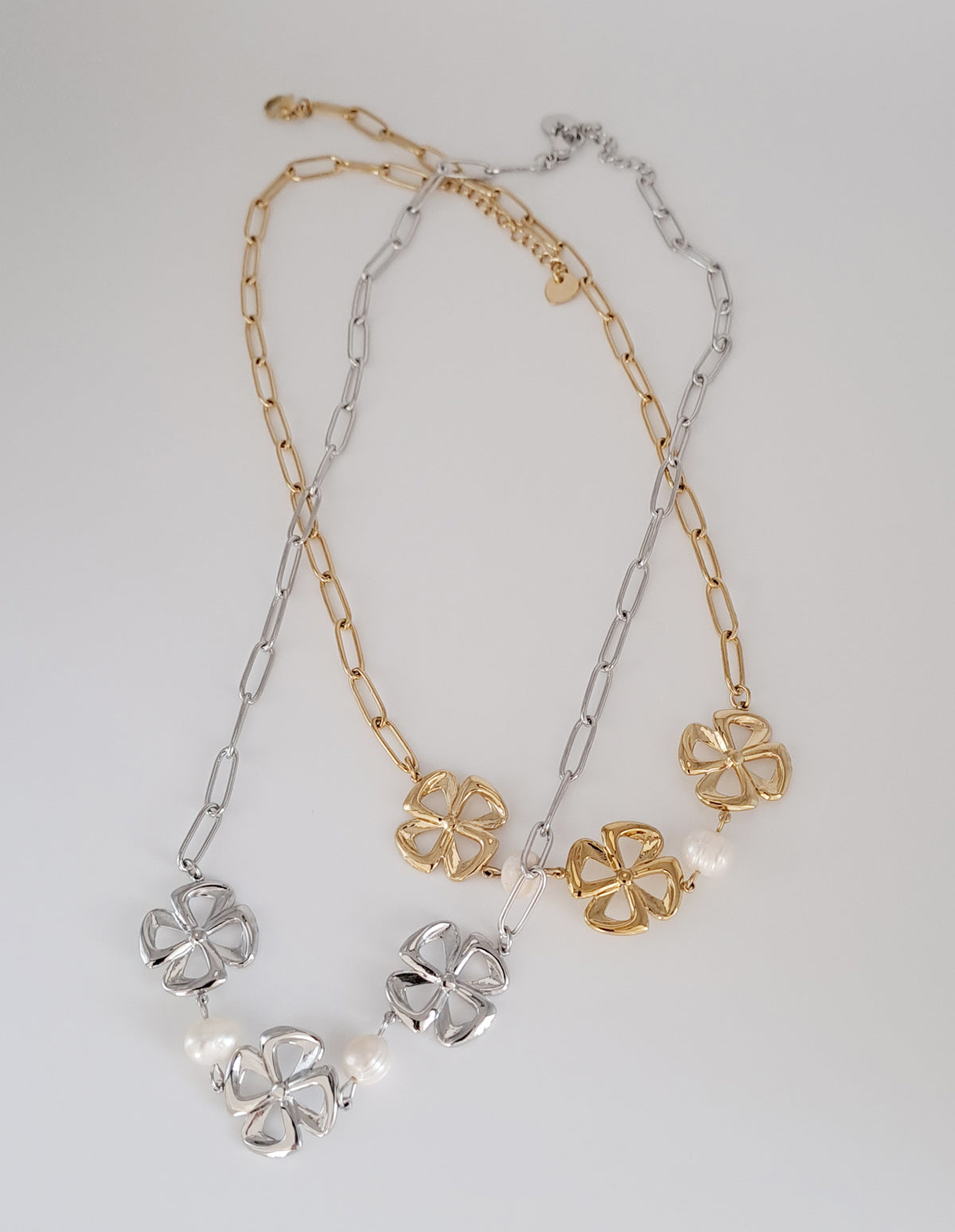 Colar de Elos com Trevos e Pérolas