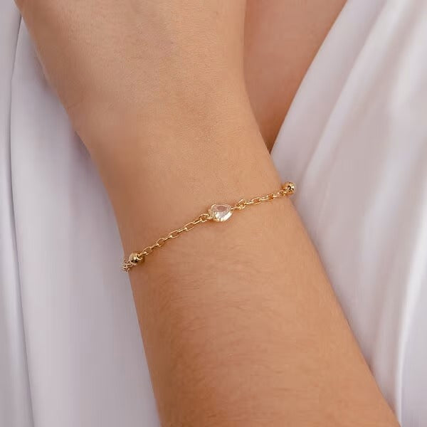 Pulseira Banhada a Ouro 18k com Bolinhas Lisas e Zircónia