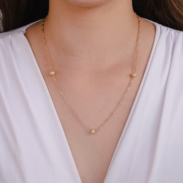 Colar de Elos e Bolinhas Banhado a Ouro 18k