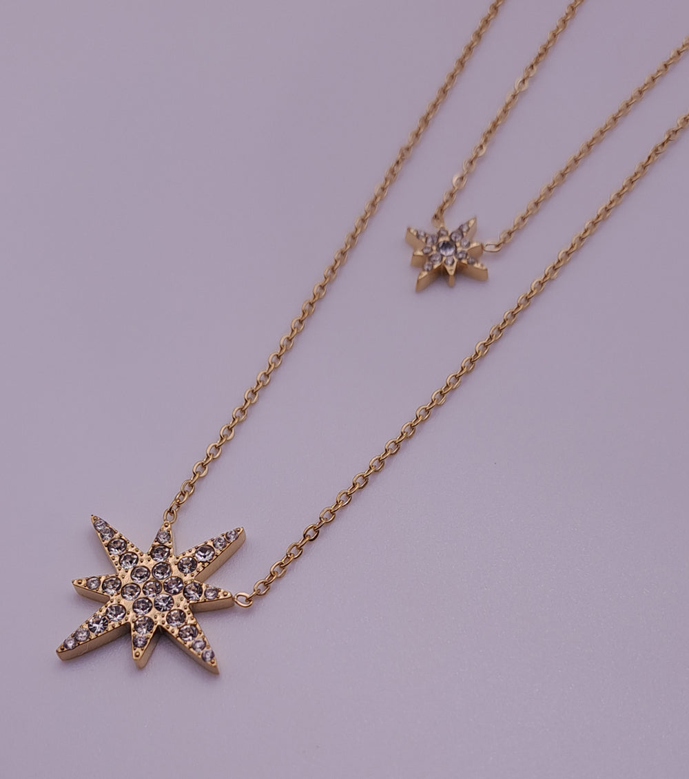 Colar duplo com estrelas símbolo de esperança e sonhos, aço inoxidável